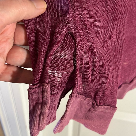 FREE PEOPLE BURGUNDY MAROON SEE THROUGH MESH SWEATER TOP SHIRT LONG SLEEVE - Picture 3 of 8